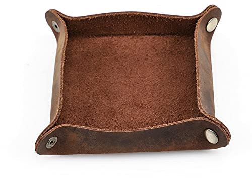 Hiram Organizador de almacenamiento de escritorio de piel auténtica, bandeja de valet para objetos pequeños, soporte para llaves, teléfono, cartera, monedas, joyas, gafas, diseño de enganche
