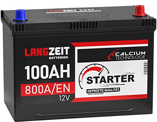 LANGZEIT ASIA Autobatterie 100Ah 12V Batterie Plus-Pol Rechts ersetzt 90Ah