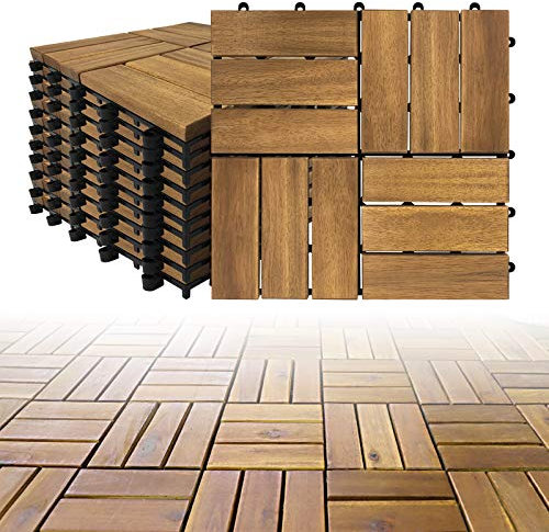 YUENFONG Holzfliesen Bodenfliese Balkon Terrassenfliesen Akazien-Holz Balkonfliesen Klickfliese, 30 x 30 cm Jedes Stück (1m², 11 Stück, Model B)