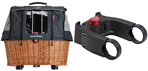 KlickFix Unisex Hundekorb Doggy Basket Plus GTA Hundekorb, Beige, 36 x 52 x 46 cm & Zubehör Lenkeradapter E mit Schlos, Schwarz (Model 0211EBL), One Size mit Schloss