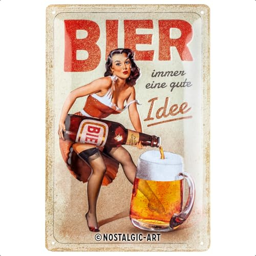 Nostalgic-Art Retro Blechschild, 20 x 30 cm, Bier – Immer eine gute Idee | aus Metall, Vintage Design, Blechschilder Sprüche, Bier-Deko, Geschenk-Idee für den Biergarten