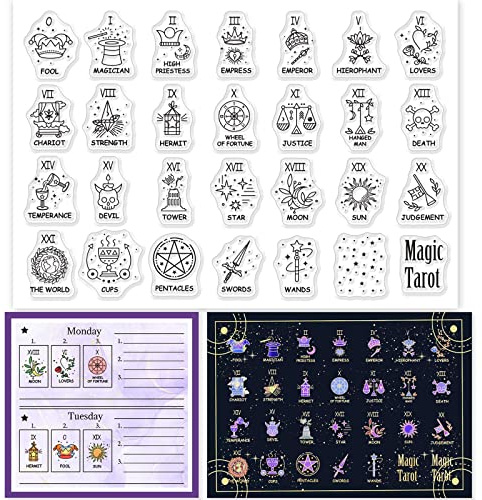 GLOBLELAND Magic Fantasy Tarot Clear Stamps Mystic Tarot Background Silicone Clear Stamp Seals for Cards Making DIY Scrapbooking Photo Journal Album Decoration