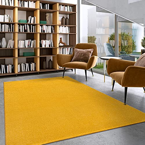 Impression Kurzflor-Wohnzimmerteppich - Schlichte Moderne Teppiche für Schlafzimmer, Büro, Flur, Küche, Kinderzimmer - Gelb, 80 x 200 cm