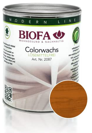 BIOFA Colorwachs lösemittelfrei farbig natürliche Holz-Wachs-Lasur mit Carnaubawachs für Holzdecken, Möbel, Spielzeug Mahagoni 1L