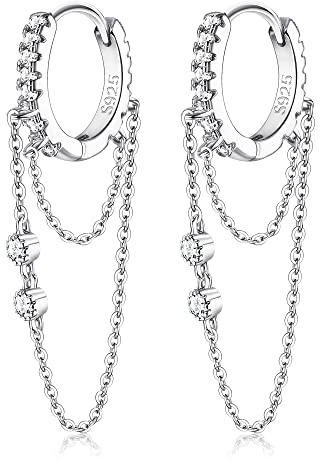 ORAZIO Ohrringe Silber 925 Creolen Hängend Damen Mädchen Ohrringe Creolen Silber 925 ohrringe Mit Kette Kubischer Zirkon Damen creolen Mit Anhänger Schmuck Silber