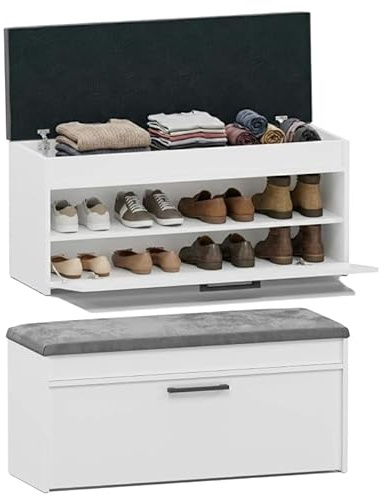 BDW Schuhschrank Schuhbank mit Sitzfläche Schuhregal, Schuhkipper, 100x35x49cm - Flur, Wohnzimmer, Schlafzimmer, perfekte Lösung bei Platzmangel für Schuhe (Weiß)