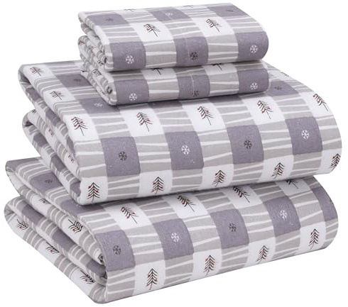 RUVANTI Flannel Sheets Full Size - 100% Cotton Double Brushed Bed Sheets Set, Deep Pockets 16 Inches, All Seasons Breathable & Extra Soft Full Sheets, Warm & Cozy, 4 Piece, Snow Stroke