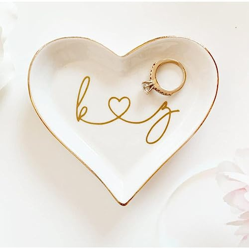 CECE&COLE Personalisierter Herzförmiger Keramik-Schmuck-Organizer – Individuelle Namensablage,Ringschale,Ohrringe,Individuelle Ringschale,Geschenk Für Die Braut,Junggesellenabschied,Gold