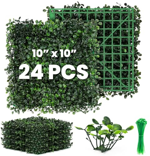 Ticanros Grass Wall 24 Pack 10x10 Artificial Boxwood Hedge Wall Panels, Privacy Hedge Screen Faux Boxwood for Outdoor,Indoor,Garden,Fence,Backyard,Greenery Walls