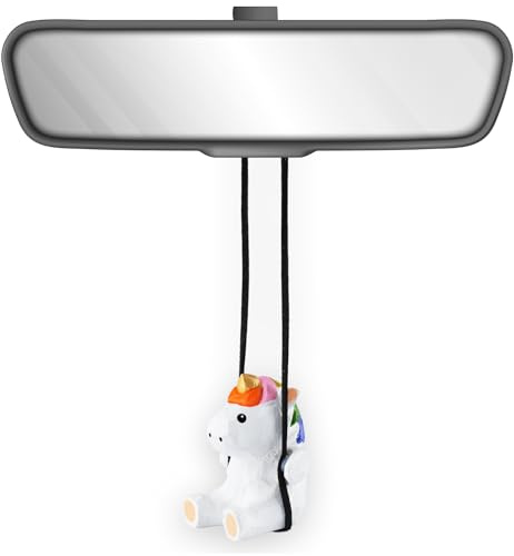 VIPbuy 100% handgemachtes hölzernes schwingendes Einhorn Auto hängendes Ornament - Niedliches handgeschnitztes gemaltes Holz Einhorn Figur Auto Spiegel hängendes Zubehör Dekor Geschenke