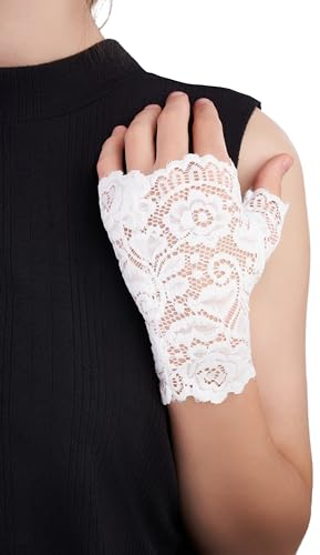 MERSADA Handschuhe ohne Finger Handstulpen Fäustlinge Damen fingerlose Spitze Handschuhe (10)