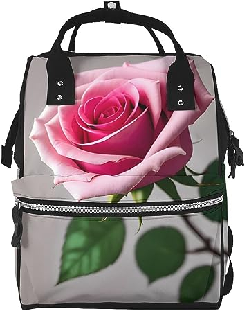OrcoW Wickeltasche mit rosa Dahlie-Druck, große Kapazität, multifunktional, wasserdicht, für Mama und Papa, Schwarz , One size