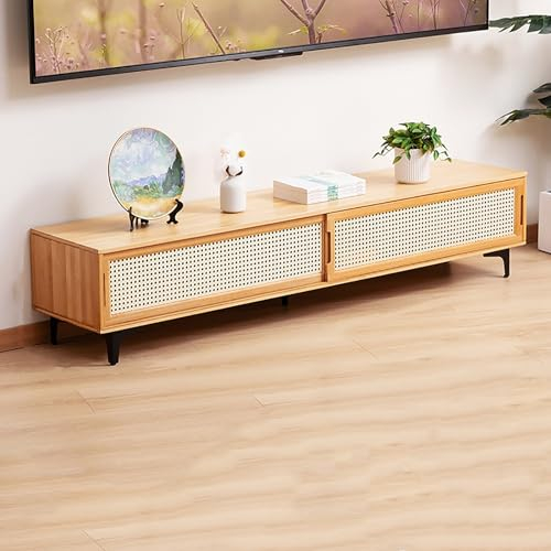 TRUNXUCL Meuble TV en Bambou avec Porte Coulissante, Armoire Basse de Rangement, Centre de Contrôle D'équipement de Divertissement Audio et Vidéo Domestique, pour Téléviseurs de 32 a 65 Pouces (Color