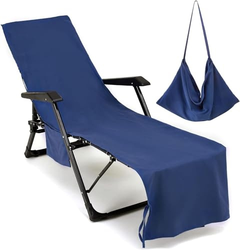 Fundas Tumbona con Bolsillo, Toalla de Playa de Secado Rápido para Silla de Playa/Colchoneta Tumbona Jardin, Funda Protectora para Cojines Tumbonas, Microfibra Cubierta para Silla de Piscina(L5-1)