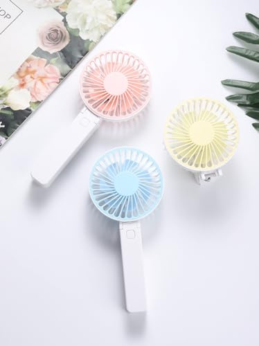 Divine Luxury Handy Portable Fan, USB Rechargeable Mini Fans with 3 Speeds, Battery-Powered Foldable Desktop Fans for Home, Office, Travel - Blue, Light Yellow, Cherry.