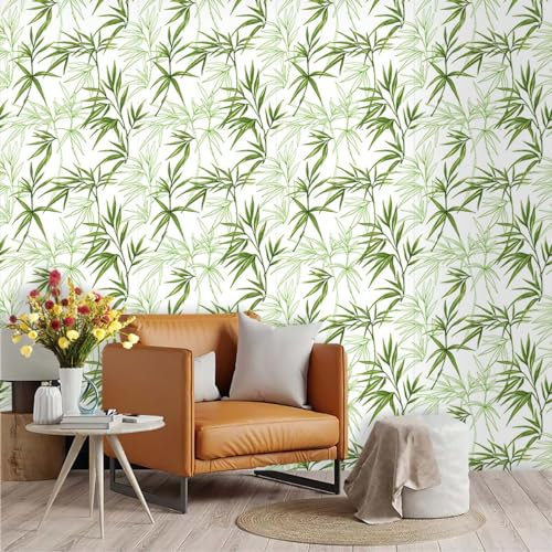 Selbstklebende Tapete Grüne Bambusblätter Strukturtapete Wandtattoo Schlafzimmer Tapete Selbstklebend Vliestapete Wallpaper for Living Room Tapeten Langlebig Wandschutzfolie 45x300cm