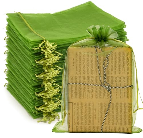 G2PLUS Salbeigrün Organzasäckchen 17x23cm: Groß Hochzeit Geschenk Organzabeutel, 100 Stück Organza-Beutelchen mit Kordelzug Sie als Hochzeit Bonbonsbeutel, Schmuckbeutel, Geschenkbeutel