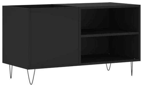 SDWEHO7 Plattenschrank mit 2 offenen Fächern und 1 offenen Schränken, Beistellschrank, Aufbewahrungsschrank, Schallplattenschrank Schrank für Wohnzimmer, Schwarz 85x38x48 cm Holzwerkstoff