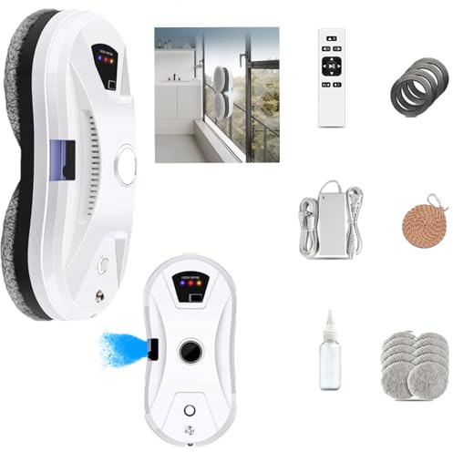 Hooha Fensterputzroboter 5600Pa,Fensterreinigungsroboter Elektrisch Mit 3 Reinigungsrouten,10 Reinigungstuch,4m Sicherheitsseil,Fernbedienung,30 Ml Wassertank,Für Fenster/Glastür/Marmor/Spiegel