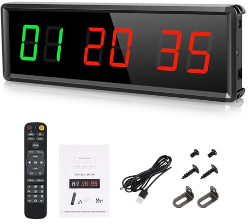 Minuteur Sport Timer Fitness D'intervalle Mural Télécommande Chronomètre Compte à Rebours Tabata EMOM MMA (Vert/Rouge, 27x8.5cm)