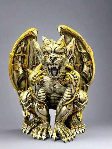 Osiris Trading UK Steampunk Gargoyle Statue | Mechanical Gothic Decor | Gold Accent Fantasy Figure | Unique Art Piece | Collector's Delight