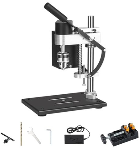TICFOX Mini Bohrmaschine mit 7 Geschwindigkeiten, 300W Einstellbare Tischbohrmaschine 50mm Bohrhub 0,6-6mm Bohrfutter Drehzahlreglung Bankbohrmaschine für Holz, Metall, Modellbau und Kunststoff