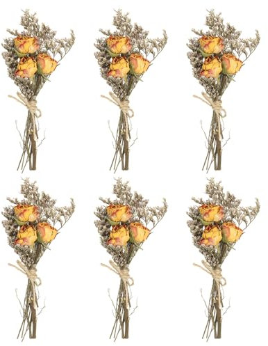 PATIKIL Mini Dried Flower Bouquet, 6 Pcs Rose Natural Wildflower with Stem Decor Baby's Breath Boho Floral Plant Flower for Crafts DIY Photo Props Gift Wedding Decor, Yellow/Red