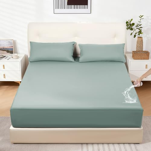 DUJUIKE Matratzenschoner Wasserdicht, Spannbettlaken Wasserdicht, Atmungsaktiv Matratzenbezug, Feuchtigkeitsdichtes Spannbettlaken für Matratzen mit Einer Höhe von 20-40 cm (Grün, 180 x 200cm)