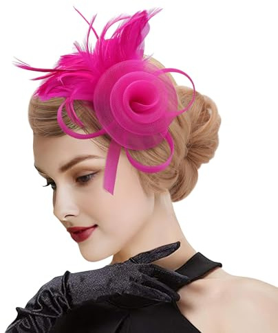 DRESHOW Fascinator Hüte für Damen Pillbox Hut mit Schleier Stirnband und Einer Gegabelten Clip Tea Party Kopfbedeckung