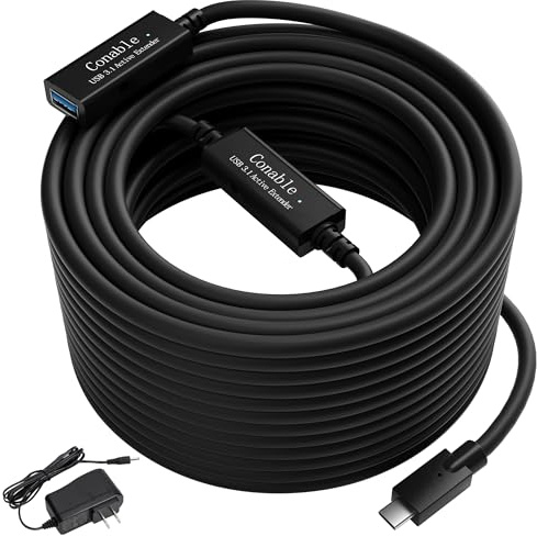 USB C to USB A Extension Data Cable 50FT, Long USB Type C-Male to USB 3.0 A-Female OTG Extender Adapter, with 2 Chipsets, with an AC Power Adapter (5V 2A), (Data Cable, Not Charging/Video Cable)