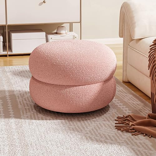 Moderner runder Fußhocker, gepolsterter Schminkhocker für Wohnzimmer, Schlafzimmer, Couch, weich, kompakt, gepolstert, Fußstütze, Hocker (Rosa, 35 x 35 x 22 cm)