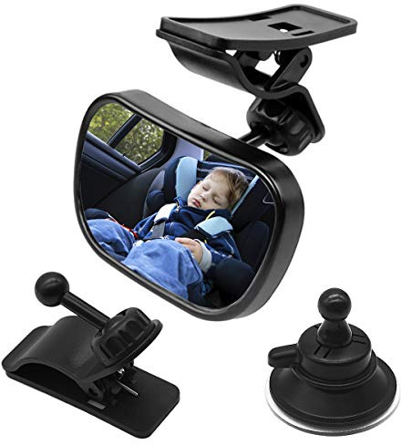 Kioiner Baby Car Mirror, 360° Rear View, Adjustable, Expand Horizons, Shatter Resistant, Windshield & Visor Mount, Universal Fit, 5.5 x 9 cm