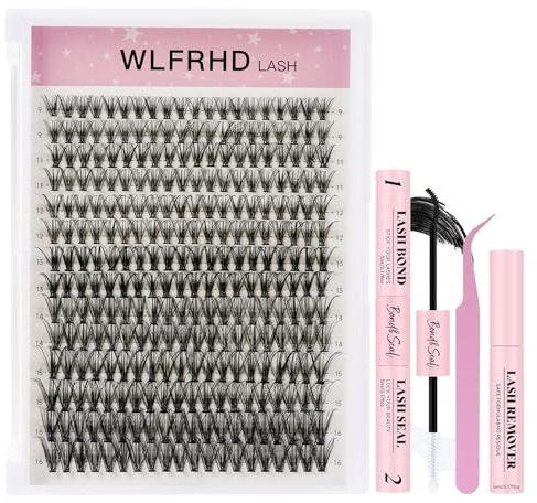 WLFRHD Wimpern Extensions Set, 280Pcs Wimperncluster, 30D Lash Extension Set, 9-16mm natürliches Wimpernverlängerungsset mit Wimpernkleber und -versiegelung, Wimpernentferner und Pinzette (30D Set)