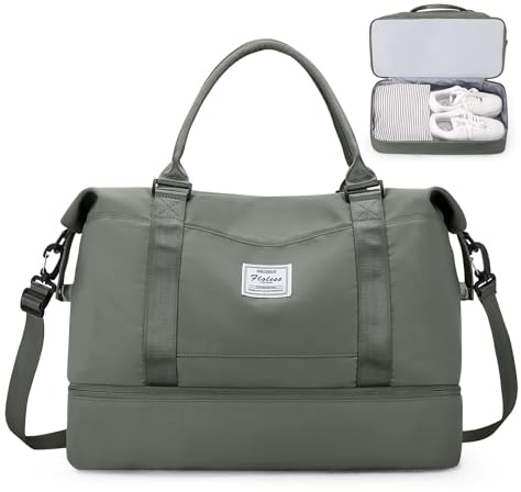 SEAFEW Groß Reisetasche Damen Handgepäck Tasche Sporttasche 50L | Weekender Duffle Bag leicht wasserdicht mit Schuhfach Fitnesstasche für Reise und Gym, Kliniktasche für Geburt,Armeegrün