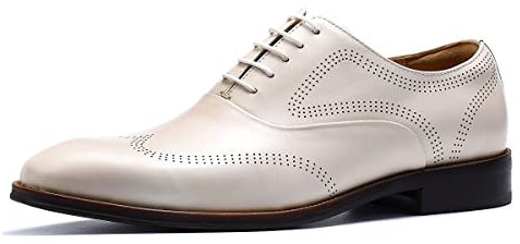 Scarpe Eleganti Formali Business da Uomo Oxfords in Pelle Confortevoli Casual Brogues Basse Stringate da Vestito,Beige,43