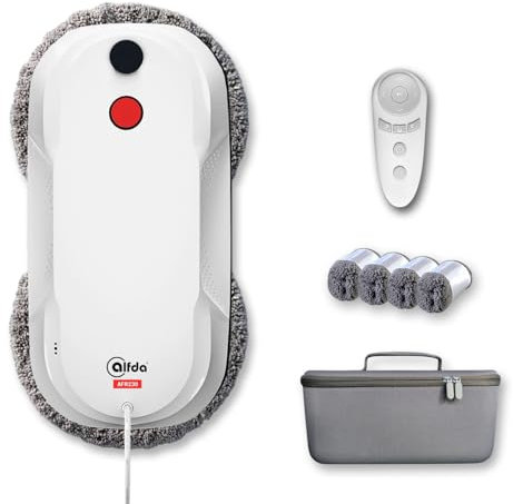 alfda AFR230 Fensterputzroboter - automatischer leiser Fensterreiniger mit Dual-Sprühfunktion, intelligenter Navigation & Fernbedienung - 3200 Pa Saugkraft, 60 ml Tank - 8 Pads & Aufbewahrungstasche