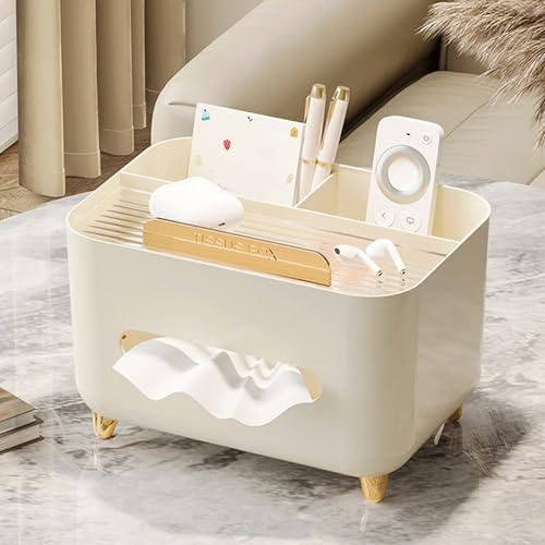Multi-Functional Desktop Tissue Box Holder, 2025 New Desktop Napkin Holder, Paper Remote Control Desk Storage for Living Room Bathroom Bedroom Dressers Home Office Restaurant (Beige)