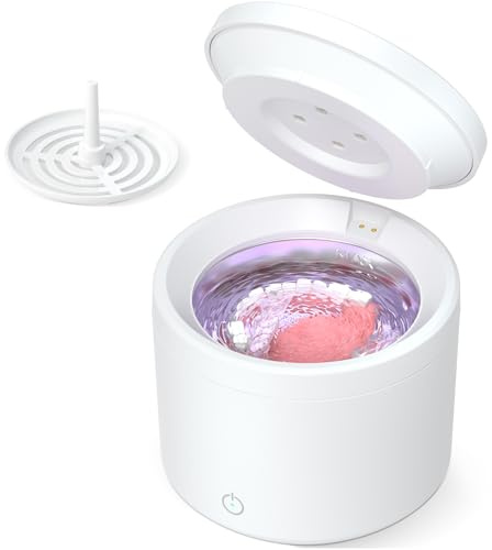 Ultrasonic Retainer Cleaner, 48000Hz Retainer Cleaner Machine, Portable Denture Cleaner Machine with 4 UV Lights, for Dentures, Nightguards, Sport Mouth Guards, Braces, Aligners & More (White)