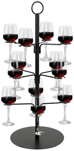 Présentoir à champagne en métal à 3 niveaux – 12 supports arbre à cocktail pour verres à vin, martini et margarita – pour bars, fêtes et événements