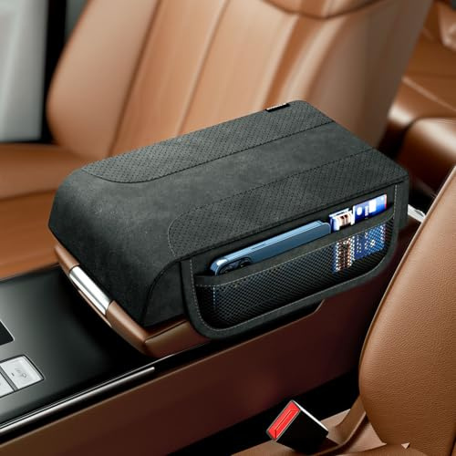 Auto Armlehnen Polster Universal Mittelkonsole Leder Armlehnenschoner Memory Foam Armlehnenkissen mit 2 Autositz Organizer(Stil 3)