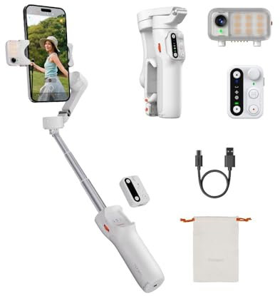 Hohem iSteady V3 Gimbal Stabilisateur, Suivi AI Magnétique, Télécommande Détachable, Gimbal 3 Axes pour Smartphone avec Tige Téléscopique Intégrée et Tripode (Blanc)