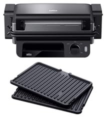 Braun MultiGrill 5 CG 5010, Plancha Eléctrica con Control Electrónico y Bandeja Recoge Grasa Extraible, 3 Posiciones de Cocción, Placas Extraibles y Lavables en Lavavajillas, 2000W, Negro