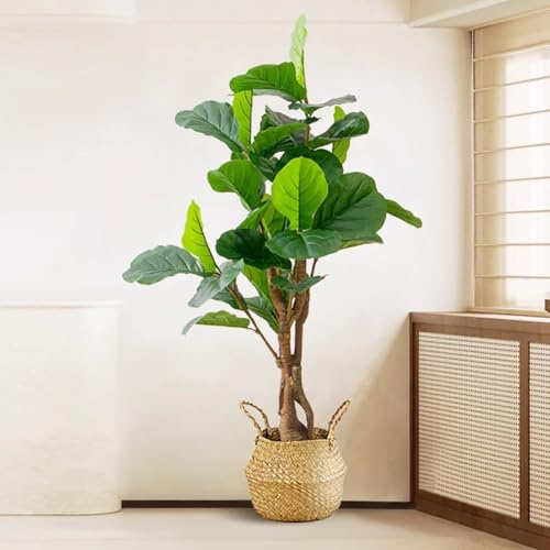 TT-YEC Grand Figuier À Feuilles De Violon Artificiel De Luxe avec Pot De Fleurs Et Plantes Vertes Artificielles, Bonsaï Décoratif Artificiel, Feuille Verte Réaliste en Pot,A High 120cm