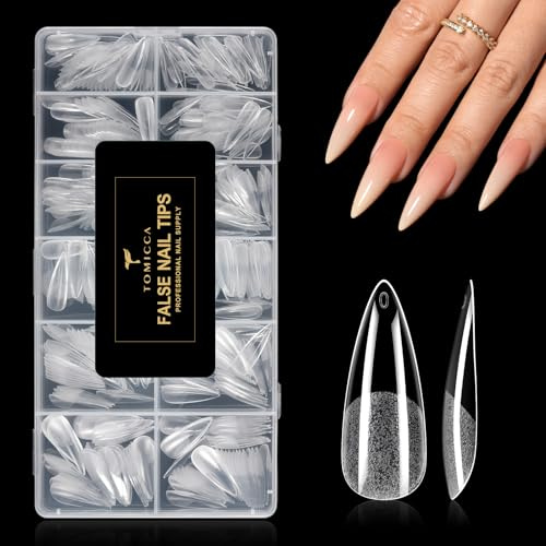 TOMICCA Stiletto Full Cover Nail Tips 504 Stück 12 Größen | Ultra-Matte Soft Nageltips für Gelnägel, Acrylic Nagelspitzen für Nagelverlängerung, Nail Art DIY Nagelstudio zu Hause