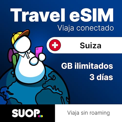 Tarjeta eSIM prepago con Datos ilimitados para Viajar por Suiza sin Roaming. Datos Móviles 5G/4G y Conexión de Alta Velocidad. (GB ilimitados - 3 días)