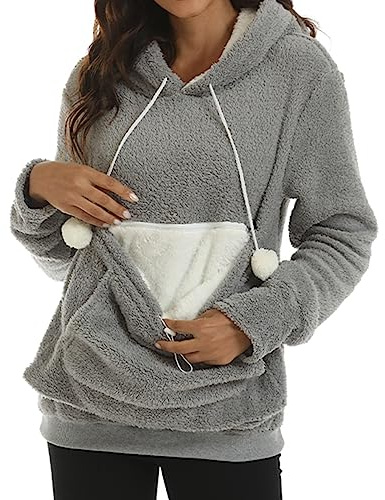 Generisch Hoodie Mit Hundetasche Fleece Kapuzenpullover Damen Sweatshirt Damen Mit Katzen Hund Tasch Winter PlüSchpullover Katze Sweatshirt Mits GroßEr Tasche Fleece Pulli Hoodie
