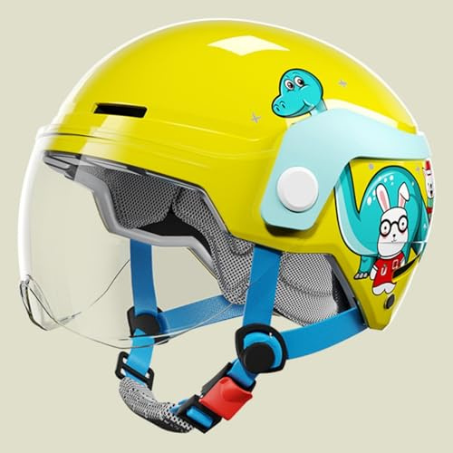 Children's Moped Helmet, ECE 22.06 Approved Motorcycle Jet Helmet with Sun Visor for 3-12 Years Old Boys and Girls, Kids Motorcycle Crash Half Helmet D,48-54cm