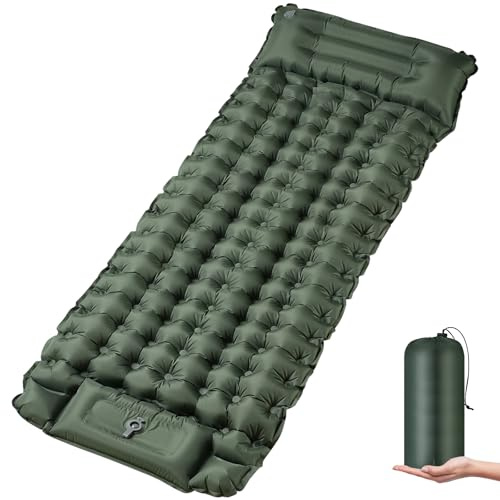 Isomatte Ultraleicht,Luftmatratze Camping,Aufblasbar Matratze mit Fuß pumpe,Tragbar Air Mattress bis Zu 300kg mit kissen,Kompakte und Leichte Schlafmatte für Wandern,Strand,Zelt und Hiking-9cm hoch