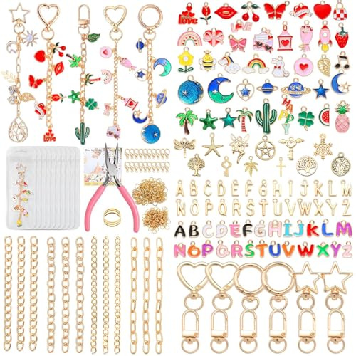 Glamoreal 352 Pcs zur Herstellung von Lipgloss-Schlüsselanhängern, DIY-Bastelset für Schlüsselanhänger & Taschenanhänger, inkl. Anhängern, Biegeringen, Karabinerhaken, Zangen, Geschenktüte