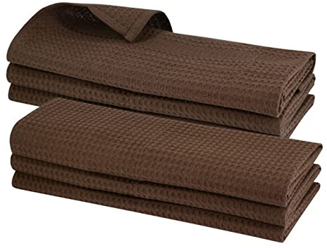 Gariella 6X Geschirrtuch aus 100% Baumwolle Waffel-Piqué in Dunkel-braun/Schokolade